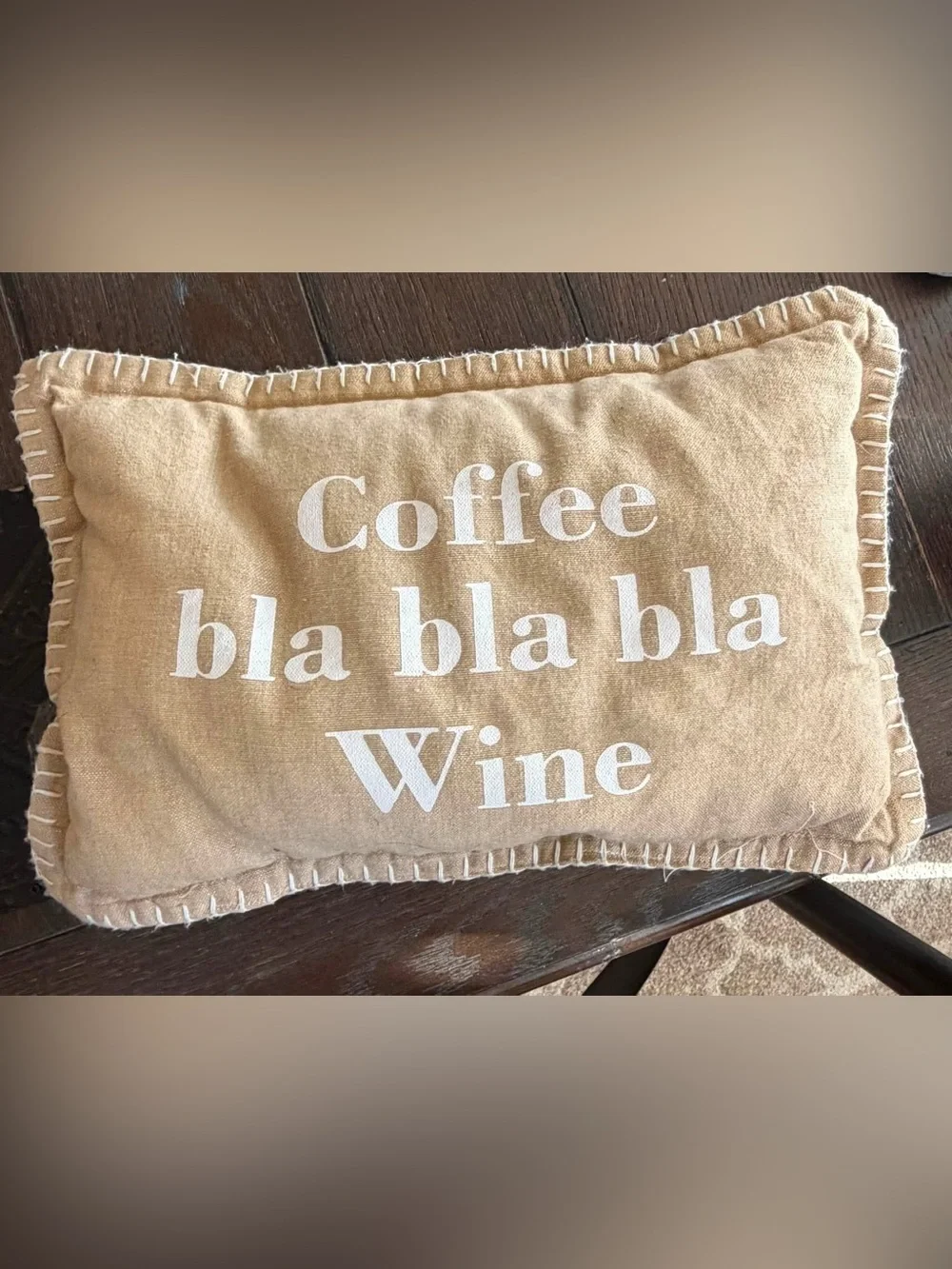 Decorative Rectangular Pillow - Tan with White Text